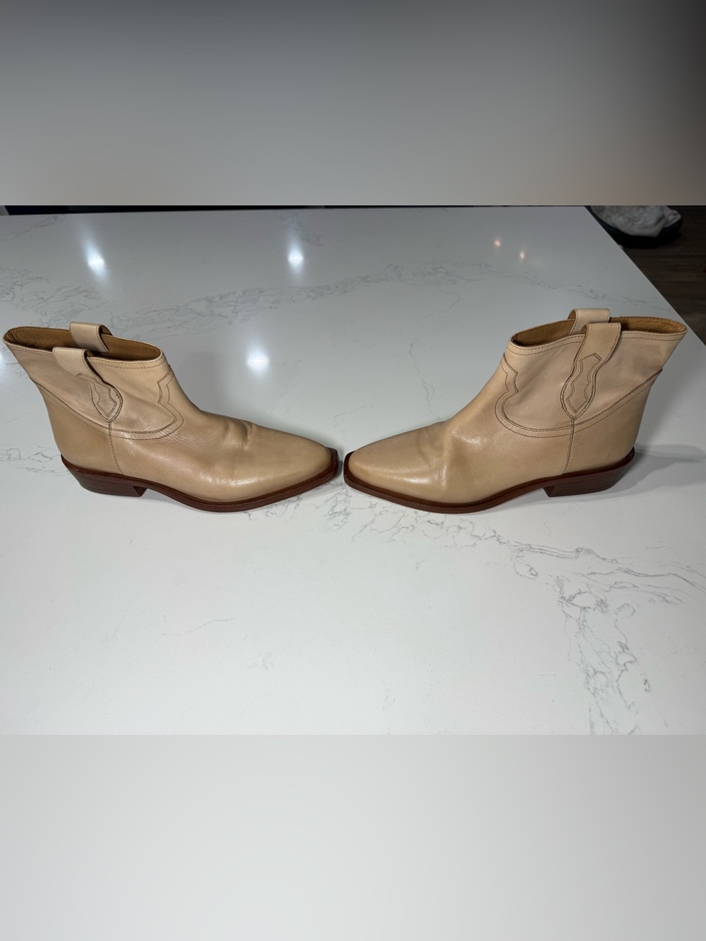 Free People Sunday Saloon Beige Leather Western Ankle Boots 8 - Picture 2 of 9